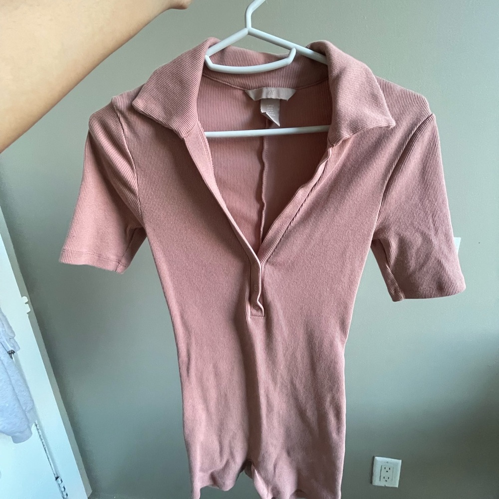 H&M Pink Fitted Polo Bodysuit